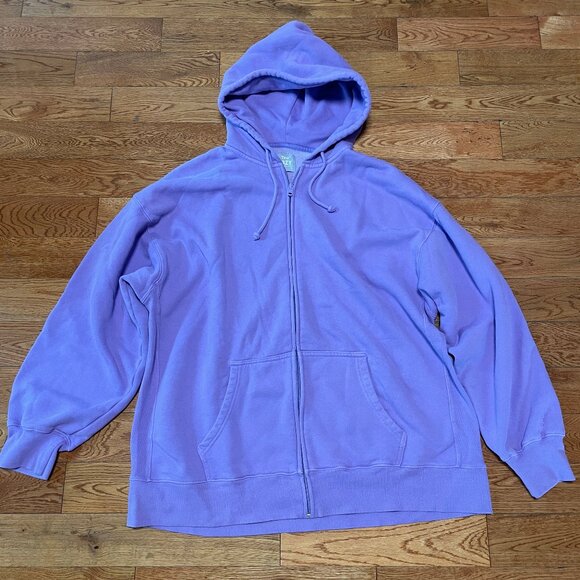 GUC Aritzia TNA Cozy Fleece Full Zip Sweater Hoodie Pastel Lavendar Purple Sz 3 - Picture 1 of 3